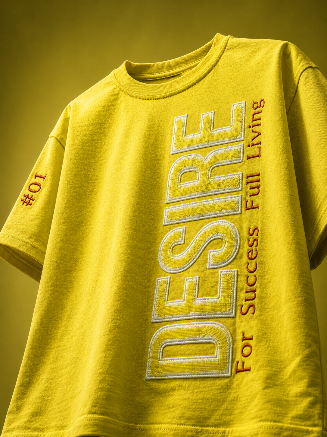 DESIRE Embroidered Relaxed Fit Tee – Neon Yellow