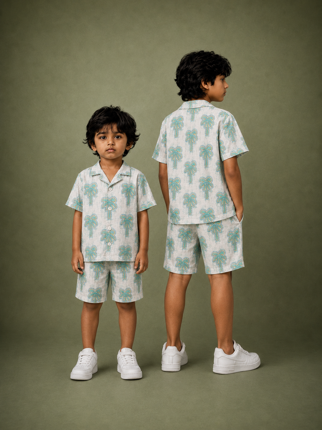 Palm Tree Boys Co-ord Set – Half Sleeve Shirt & Pants